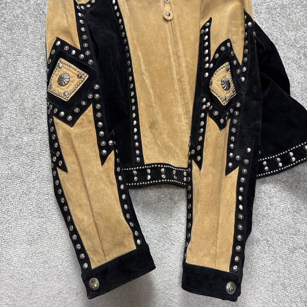 Cripple Creek Large Western Leather Suede Jacket Star Cowgirl Studded Festival - Picture 7 of 11